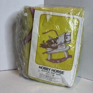 Vintage Yamaken LTD Puppy On Rocking Horse Yellow Acrylic 33x45 Baby Blanket